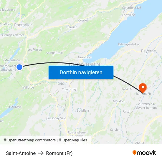 Saint-Antoine to Romont (Fr) map