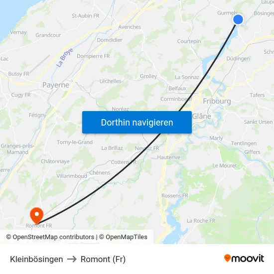Kleinbösingen to Romont (Fr) map