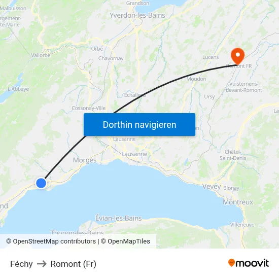 Féchy to Romont (Fr) map