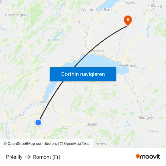 Présilly to Romont (Fr) map