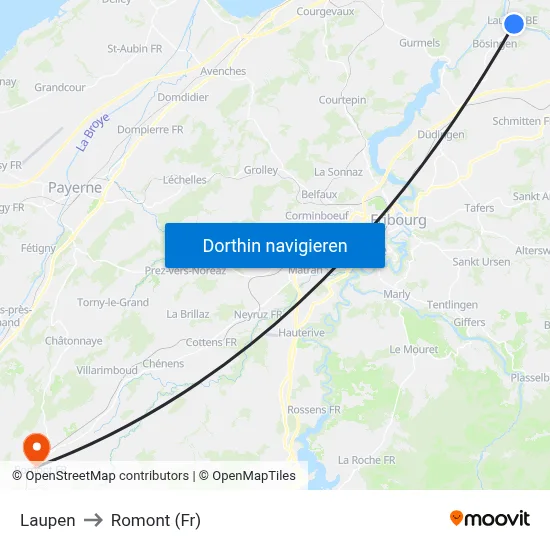 Laupen to Romont (Fr) map