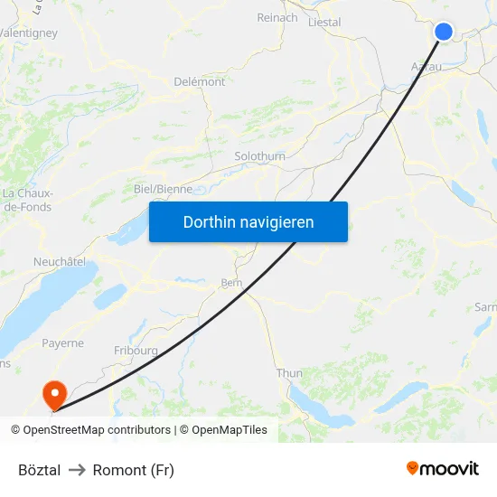 Böztal to Romont (Fr) map