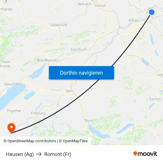 Hausen (Ag) to Romont (Fr) map
