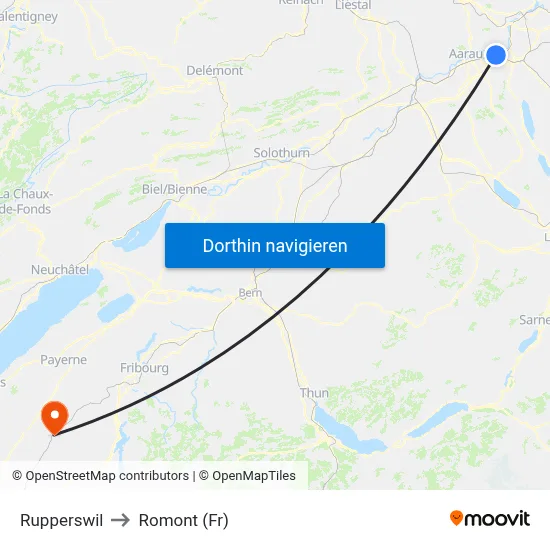 Rupperswil to Romont (Fr) map
