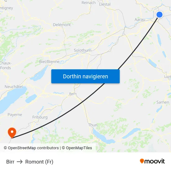 Birr to Romont (Fr) map