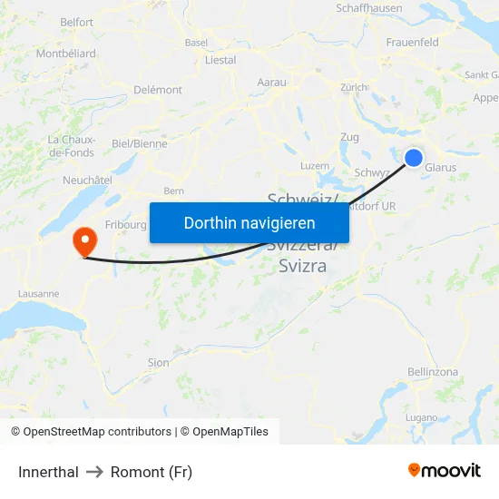 Innerthal to Romont (Fr) map