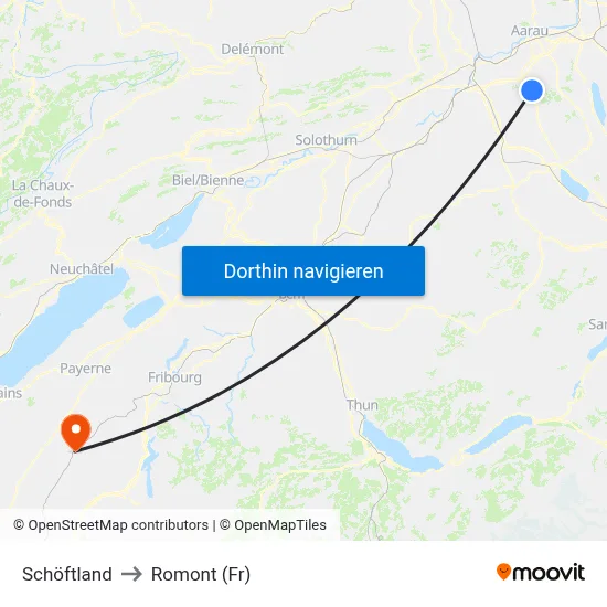 Schöftland to Romont (Fr) map