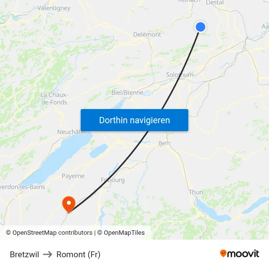 Bretzwil to Romont (Fr) map