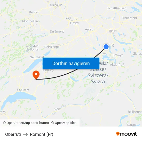 Oberrüti to Romont (Fr) map