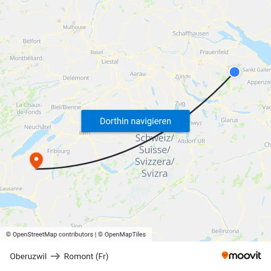 Oberuzwil to Romont (Fr) map