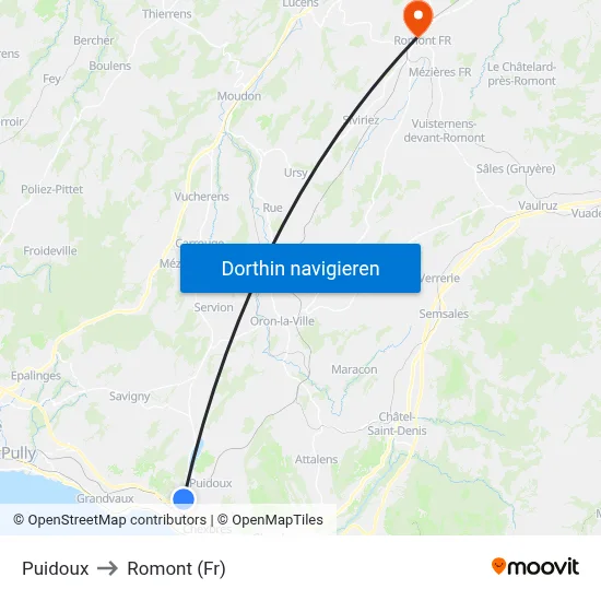 Puidoux to Romont (Fr) map