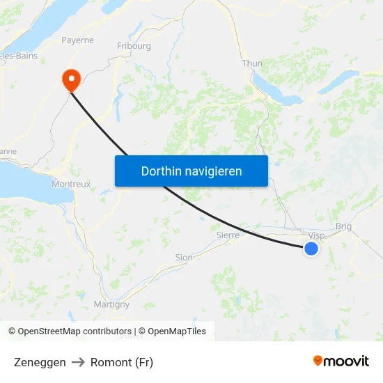 Zeneggen to Romont (Fr) map