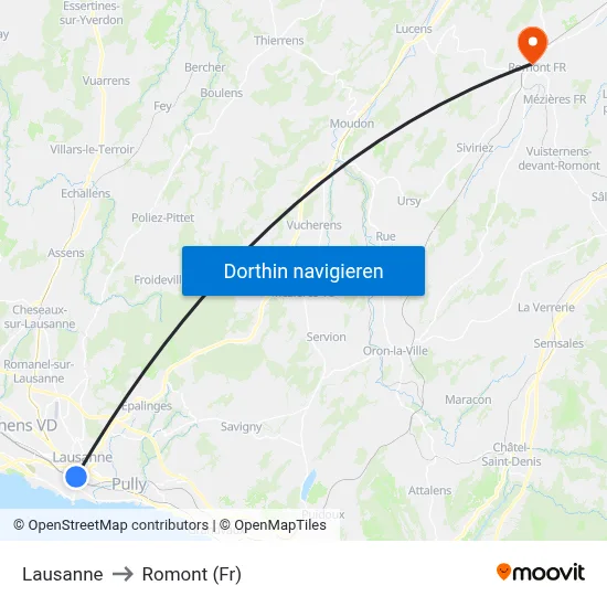 Lausanne to Romont (Fr) map
