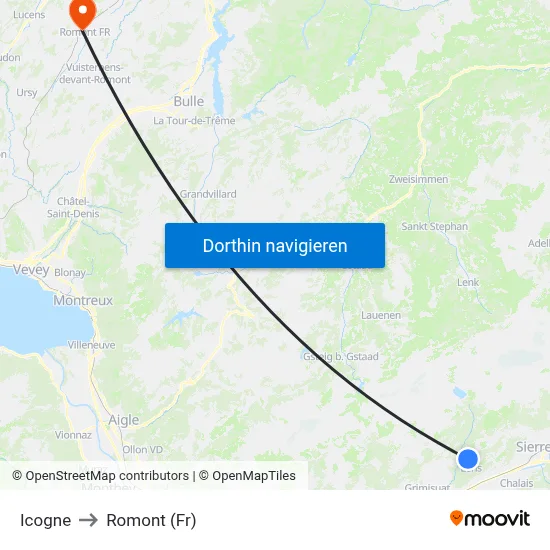 Icogne to Romont (Fr) map