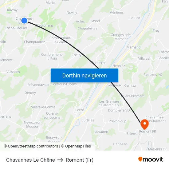 Chavannes-Le-Chêne to Romont (Fr) map