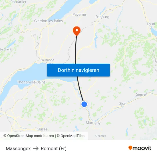 Massongex to Romont (Fr) map