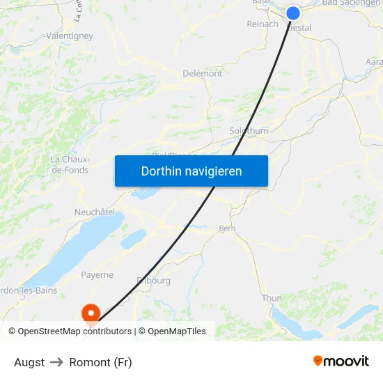 Augst to Romont (Fr) map