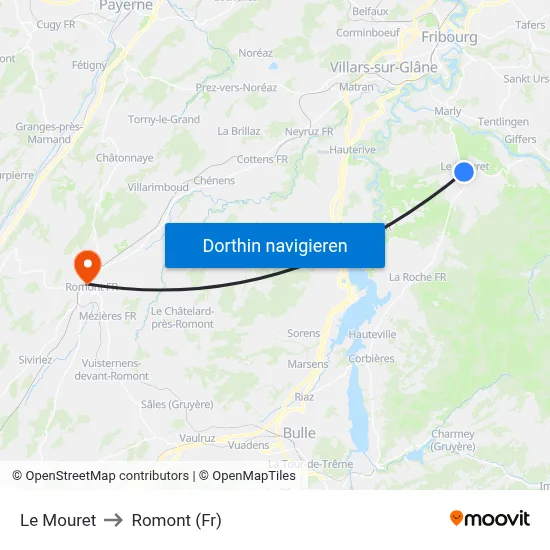 Le Mouret to Romont (Fr) map