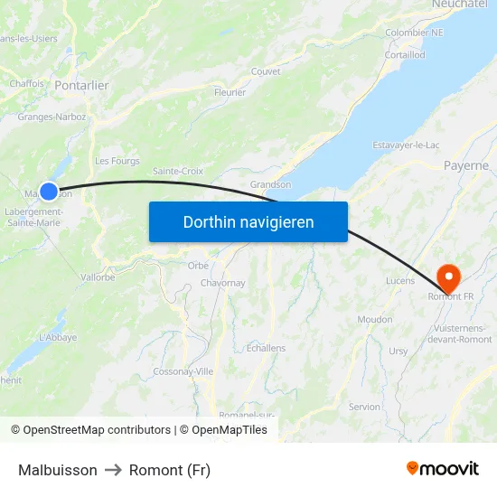 Malbuisson to Romont (Fr) map