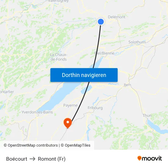 Boécourt to Romont (Fr) map