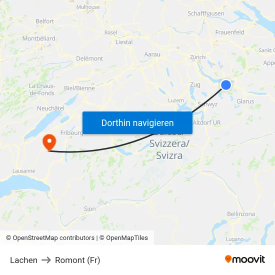 Lachen to Romont (Fr) map