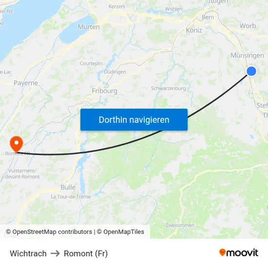 Wichtrach to Romont (Fr) map