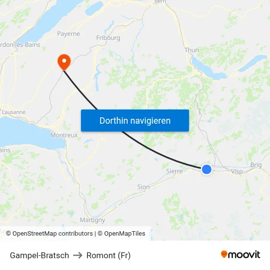 Gampel-Bratsch to Romont (Fr) map