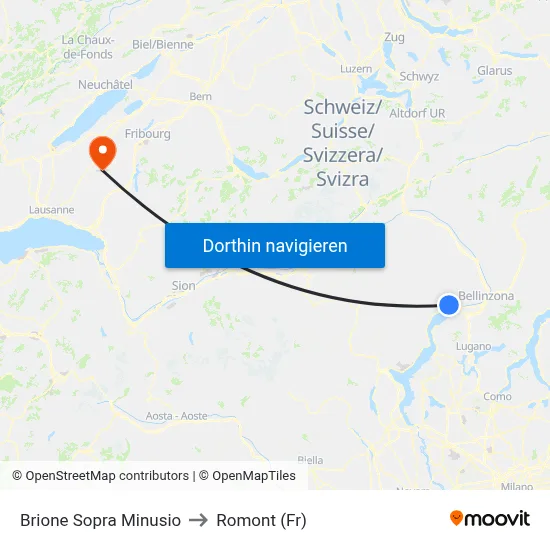 Brione Sopra Minusio to Romont (Fr) map