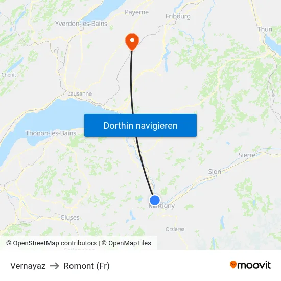 Vernayaz to Romont (Fr) map