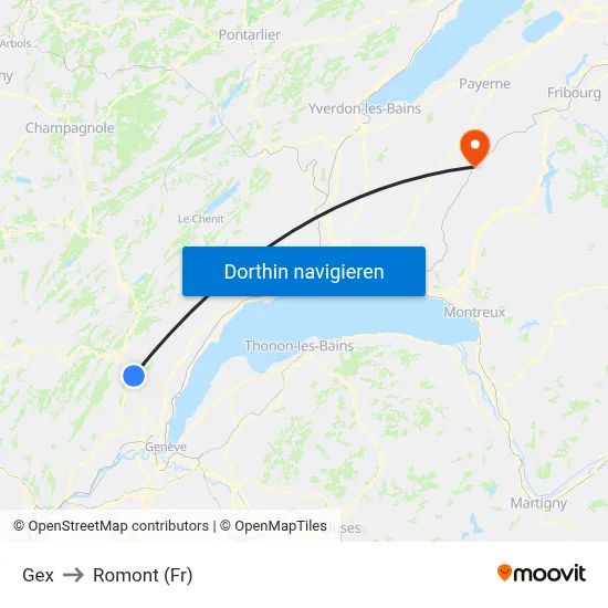 Gex to Romont (Fr) map