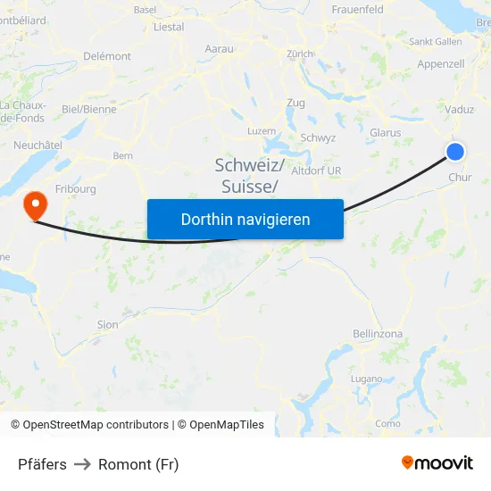 Pfäfers to Romont (Fr) map