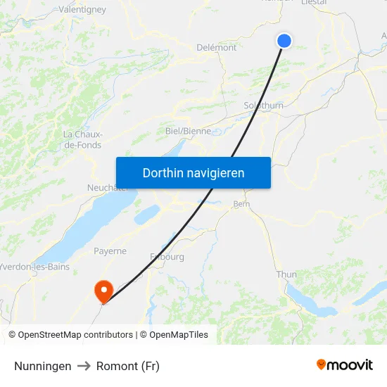 Nunningen to Romont (Fr) map