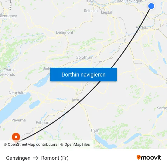 Gansingen to Romont (Fr) map