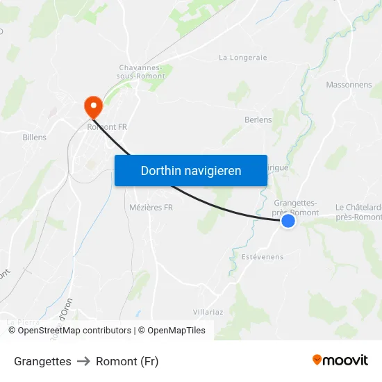 Grangettes to Romont (Fr) map