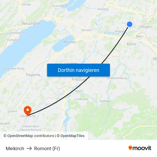 Meikirch to Romont (Fr) map