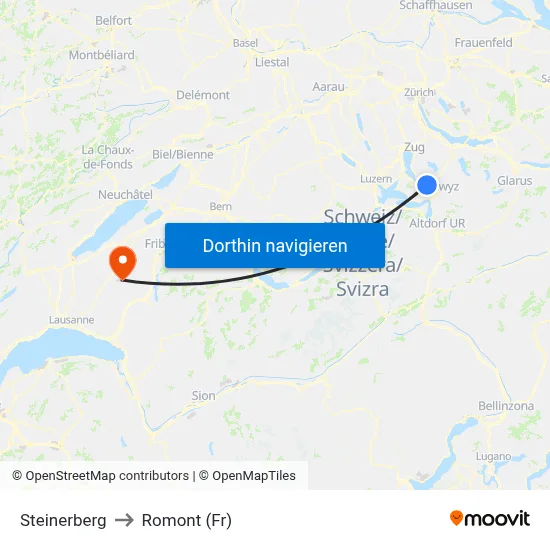 Steinerberg to Romont (Fr) map