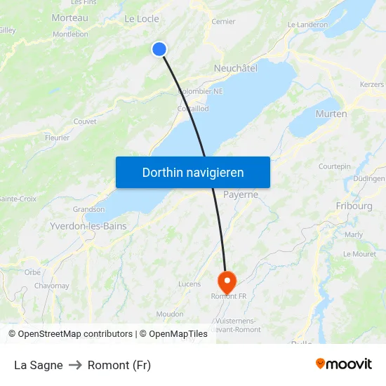 La Sagne to Romont (Fr) map