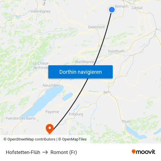 Hofstetten-Flüh to Romont (Fr) map