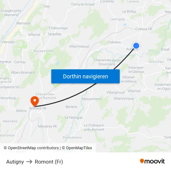 Autigny to Romont (Fr) map