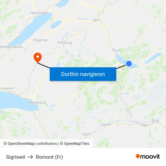 Sigriswil to Romont (Fr) map