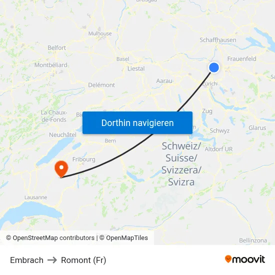 Embrach to Romont (Fr) map