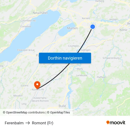 Ferenbalm to Romont (Fr) map