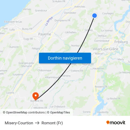 Misery-Courtion to Romont (Fr) map