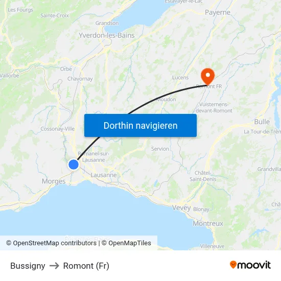 Bussigny to Romont (Fr) map