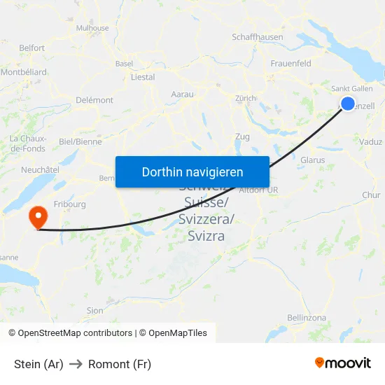 Stein (Ar) to Romont (Fr) map