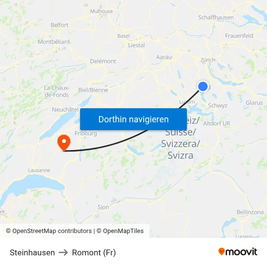 Steinhausen to Romont (Fr) map