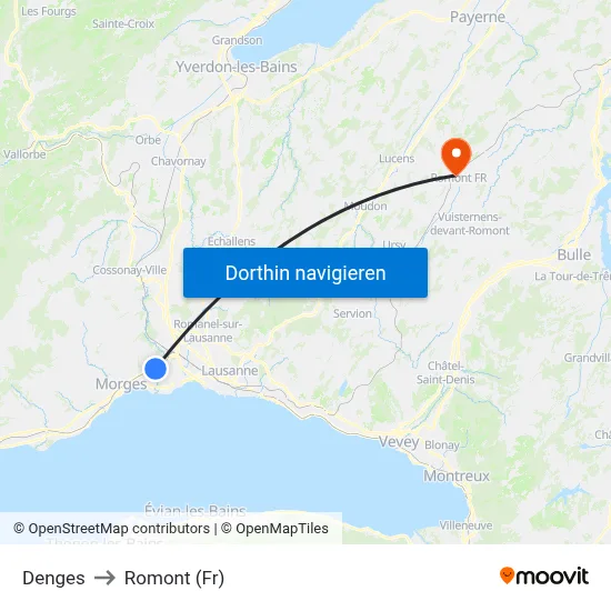 Denges to Romont (Fr) map