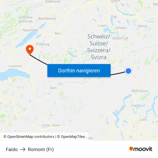 Faido to Romont (Fr) map