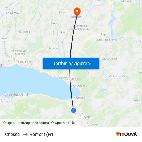 Chessel to Romont (Fr) map