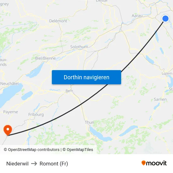 Niederwil to Romont (Fr) map